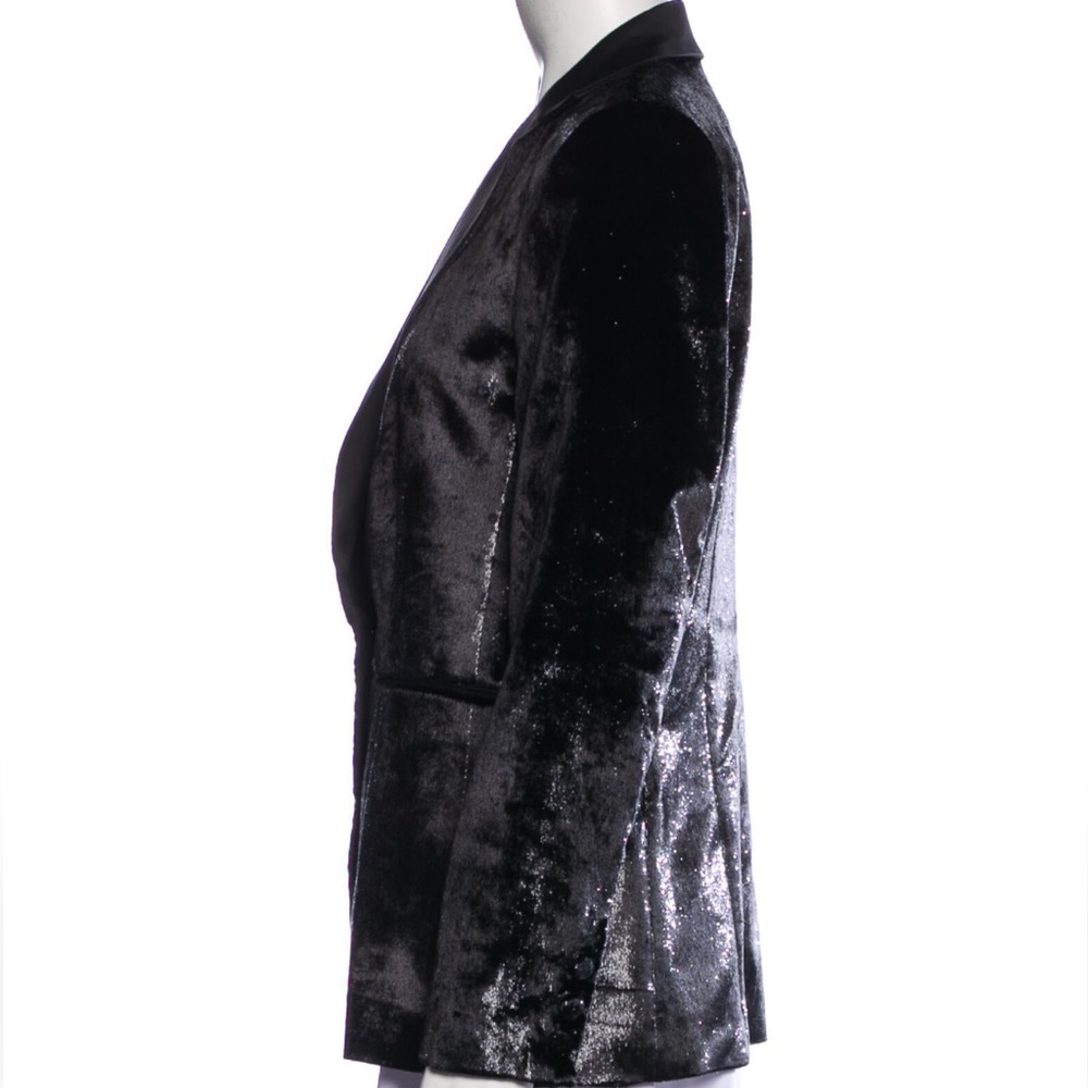 Frame Metallic Satin Single Button Blazer Tuxedo Jacket Black Sz 6 Org $625 - Picture 5 of 5